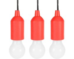 Treklamp LED licht - 3x - kunststof - rood - 15 cm - met koord van 90 cm
