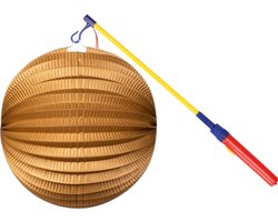 Treklampion + lampionstokje - metallic goud - papier - rond - D23cm - decoratie - Sint Maarten