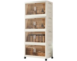 Tremeo Opvouwbare Opbergkast met Wielen - Opbergbakken - Beige - 4-Laags - 135cm hoog - Voor Kleding, Speelgoed en Huishouden