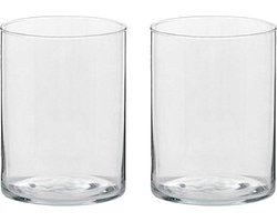Trend Candles Theelichthouder - 2x - transparant - glas - hoog model - 5,5 x 6,5 cm - Glazen kaarsenhouders - Woondecoraties