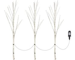 Trend24 - Led decoratie takken wit - Decoratietakken met verlichting - Decoratie takken met led licht - Kerst takken - Decoratietakken voor binnen - PVC - 3 takken - Warm wit - 70 cm