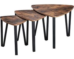 Trend24 Salontafels - Salontafel industrieel - Bijzettafel - Salontafel hout - Set van 3 stuks - Rustiek bruin - Zwart