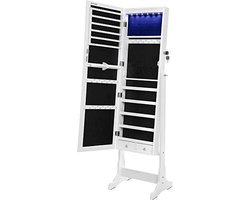 Trend24 Sieradenkast - Spiegelkast - Sieradenkast met spiegel - 120 x 37 x 9,5 cm - Glas -  Wit