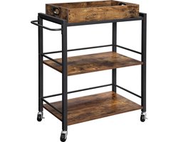 Trend24 Trolley - Serveertafel - Keukenkast - met wielen - Rustiek Bruin / Mat Zwart