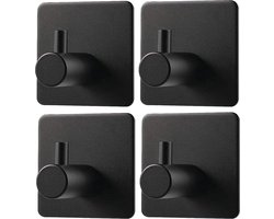 Trendfield Haakjes Zelfklevend - Handdoekhaakjes - 4 Vierkante Zelfklevende Haken - Ophanghaken - Wandhaak - Plakhaakjes Handdoek - Handdoekhouder - Ophanghaakjes - Zwart