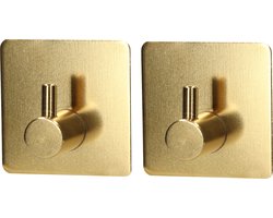 Trendfield Handdoekhaakjes - Zelfklevende Haakjes - 2 Gouden Vierkante Haken - Ophanghaken Zelfklevend - Wandhaak - Plakhaakjes Handdoek - Handdoekhouder - Ophanghaakjes - Goud