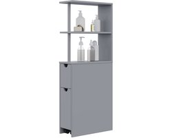 Trendique - Badkamerkast - Badkamermeubel - Smalle niskast badkamer - Opbergkast - Lade op wielen - 19 x 45 x 113 cm - Grijs