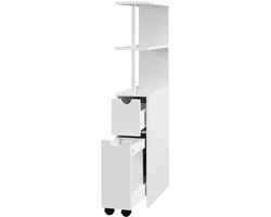 Trendique - Badkamerkast - Badkamermeubel - Smalle niskast badkamer - Opbergkast - Lade op wielen - 19 x 45 x 113 cm - Wit