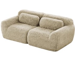 Trendique - Bank - Loungebank - Tweezitsbank - Tweezit zetel - Pluche materiaal - Frameloos - Modern - 204x104x73 cm - Beige