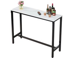 Trendique - Bartafel - Hoge Tafel - Bar tafel - Industrieel Design - Gesinterd Steen - Metalen Frame - Glossy wit - 120x40x105cm