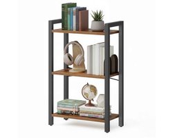 Trendique - Boekenkast - Boekenrek - Open kast - Boekenkastje - Zwart staal - Hout - 3 planken - 24x40x107cm