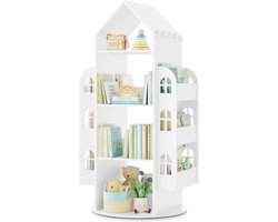 Trendique - Boekenkast - Opbergkast - Organizer - Boekenrek - Speelgoedkast - Roteerbaar - Kinderkamer - Hout - Huisje - Wit
