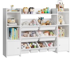 Trendique - Boekenkast - Opbergkast - Organizer - Boekenrek - Vakkenkast - Speelgoedkast - 8 bakken - 138,8x29,6x94,3 cm - Wit