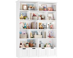 Trendique - Boekenkast - Opbergkast - Organizer - Boekenrek - Vakkenkast - Speelgoedkast - Kinderboekenkast - 125,5x33x175 cm - Wit