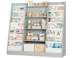 Trendique - Boekenkast - Opbergkast - Organizer - Boekenrek - Vakkenkast - Speelgoedkast - Kinderboekenkast - 129,5x35x120 cm - Groen