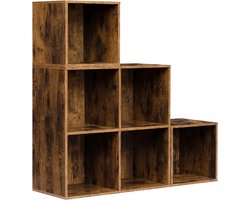 Trendique - Boekenkast - Trapvormig - Boekenrek - Vakkenkast - Opbergkast - Kubuskast - 6 vakken - Kamerverdeler - 29x59,6x89cm