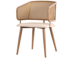 Trendique - Eetkamerstoelen - Eetkamerstoel - Eetkamerstoelen set van 2 - Met houten poten - Rotan - 51x47x79 cm - Beige/Creme