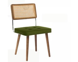 Trendique - Eetkamerstoelen - Eetkamerstoel - Met houten poten & Rotan rugleuning - Velvet zitoppervlak - 18.5x16.5x31.7 cm - Groen