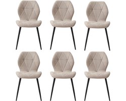 Trendique - Eetkamerstoelen - Eetkamerstoelen set van 6 - Moderne stoel - Gestoffeerd - Metalen poten - 48x42x86cm - Beige