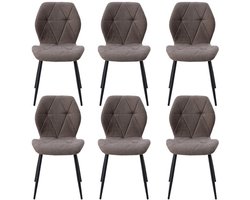 Trendique - Eetkamerstoelen - Eetkamerstoelen set van 6 - Moderne stoel - Gestoffeerd - Metalen poten - 48x42x86cm - Bruin