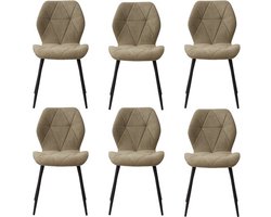 Trendique - Eetkamerstoelen - Eetkamerstoelen set van 6 - Moderne stoel - Gestoffeerd - Metalen poten - 48x42x86cm - Groen