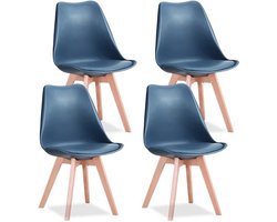 Trendique - Eetkamerstoelen - Set van 4 - Kuipstoelen - Gewatteerde zitting - Scandinavisch design - Houten poten - 47x48x82 cm