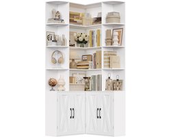 Trendique - Kast - Vitrinekast - Hoekkast - Boekenkast - Opbergkast - Organizer - Boekenrek - Vakkenkast - 80x80x187 cm - Wit
