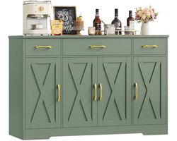 Trendique - Keukenkast - Dressoir - Opbergkast - Buffetkast - 3 lades - 4 deuren - Verstelbare planken - 140x38,6x81cm - Groen