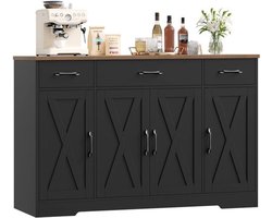 Trendique - Keukenkast - Dressoir - Opbergkast - Buffetkast - 3 lades - 4 deuren - Verstelbare planken - 140x38,6x81cm - Zwart