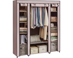 Trendique - Kledingkast - Kledingrek - Garderobekast - Opbergkast - Met Kledingroede - 12 Vakken - Opvouwbaar - Roze - 150x45x175 cm
