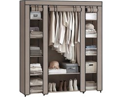 Trendique - Kledingkast - Kledingrek - Garderobekast - Opbergkast - Met Kledingroede - 12 Vakken - Opvouwbaar - Taupe - 150x45x175 cm