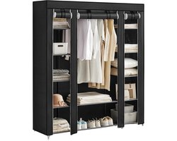 Trendique - Kledingkast - Kledingrek - Garderobekast - Opbergkast - Met Kledingroede - 12 Vakken - Opvouwbaar - Zwart - 150x45x175 cm
