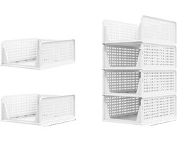 Trendique - Kledingkast Organizer 4 Laags - Stapelbare Opbergbakken - Opvouwbare Kast Organizer - Kleding Opbergsysteem - Open Voorkant - 33,5x43x18,5 cm