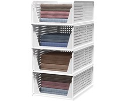 Trendique - Kledingkast Organizer 4-Pack - Stapelbare Opbergdozen en Lade Organizer - 33.5x43x18.5 cm - Ruimtebesparend Kast Organizer voor Kleding en Accessoires