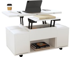 Trendique - Multifunctionele Salontafel – Salontafel met Lade – Salontafel met Opbergruimte – Witte Vierkante Salontafel – Lift Top Tafel