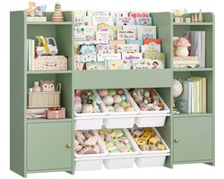 Trendique - Opbergkast kinderen - Opbergkasten - Speelgoedkast kinderen - Speelgoed organizer - Met bakken - Groen - 119x29,5x94 cm