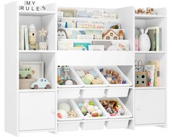 Trendique - Opbergkast kinderen - Opbergkasten - Speelgoedkast kinderen - Speelgoed organizer - Met bakken - Wit - 119x29,5x94 cm