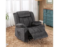 Trendique - relaxfauteuil - Relaxstoel - Loungestoel - Uittrekbare voetsteun - met twee bekerhouders - Donkergrijs - Verstelbare rugleuning - max 150KG