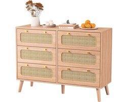Trendique - Rotan Ladenkast - Ladekast voor Woonkamer of Slaapkamer - Commode - 6 laden - Hout - Opbergkast - 100x34x73cm