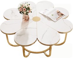Trendique - Salontafel - Salontafel rond - Bijzettafel - Woonkamer - Koffietafel - Glas in bloemvorm - 100x100x50 cm - Goud/Wit