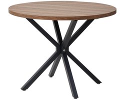 Trendique - Salontafel - Salontafel rond - Ronde eettafel - 100cm diameter - Metalen poot - Donkerbruin hout - 100 x 100 x 76,5 cm