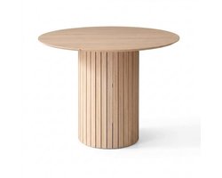 Trendique - Scandinavische ronde eettafel - 120 cm massief houten tafel met metalen poten - moderne keuken-, woonkamer- en balkontafel