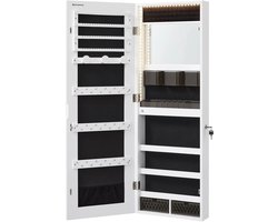 Trendique - Sieradenkast - Sieradenhouder - Sieradendoos - Met spiegel - LED verlichting - Wand/deur montage - 37,5x9,7x108cm