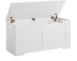 Trendique - Speelgoedkist - Opbergkist - Opbergbank - Kist - Organizer - Opbergkist met klep - 40x100x48,7cm - Max. 150kg - Hout - Wit