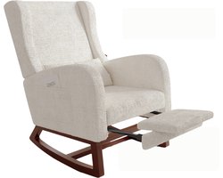 Trendique - Stoel - Fauteuil - Schommelstoel - Relaxfauteuil - Relaxstoel - Loungestoel - Volwassenen - Binnen- Voetenbank - Teddy - Wit