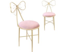 Trendique - Stoel - Kaptafel stoel - Make up stoel - Vlinder rugleuning - Set van 2 - Fluwelen zitting - Metaal frame - 29x29x80cm