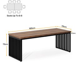 Trendique - Tafel - Eettafel - Keukentafel - Keukentafel rechthoek - 4 tot 6 personen - Industriële eettafel - 180 CM - Bruin - Zwart
