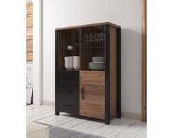 Trendmeubel - Glazen vitrinekast - Zwart - Eiken - 101x43x146 - Glas