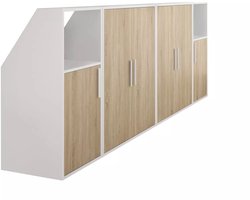 Trendmeubel - Kast voor onder schuin dak met 6 deuren, 2 planken en 2 nissen - Wit en Eiken.