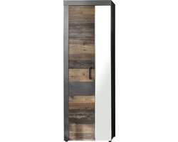 trendmeubel smart living Garderobe garderobekast kast met spiegel Indy, 65 x 192 x 34 cm in corpus grafiet grijs, Front Old Wood NB met veel opbergruimte